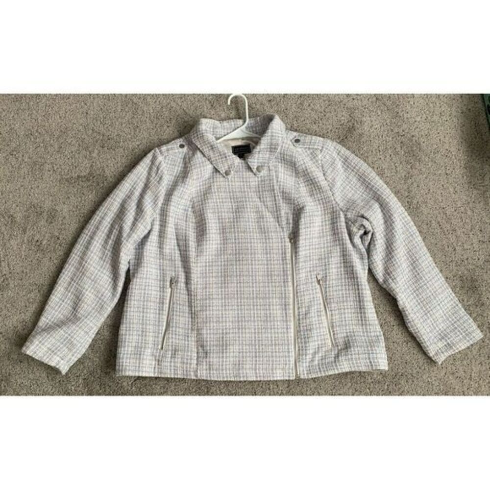 G by Giuliana Black Label Chenille Tweed Moto Women's Jacket 2X Blue White‎ Soft - Picture 3 of 8
